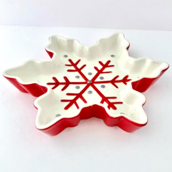 Hallmark Snowflake Treat Candy Dish Red & White Ceramic Christmas Decorations - Picture 10 of 11